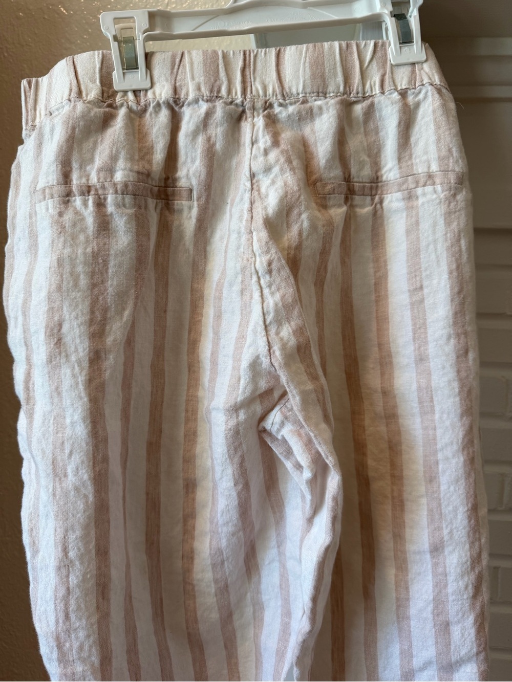 Mango Basics 100% Linen Cream Ivory Striped Drawstring Pants Size Large - Picture 5 of 9